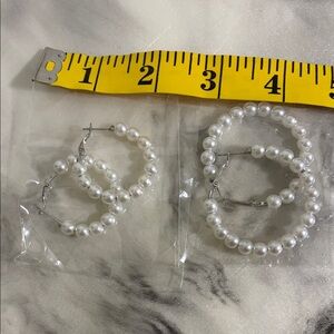 Elegant White Pearl Hoop Earrings